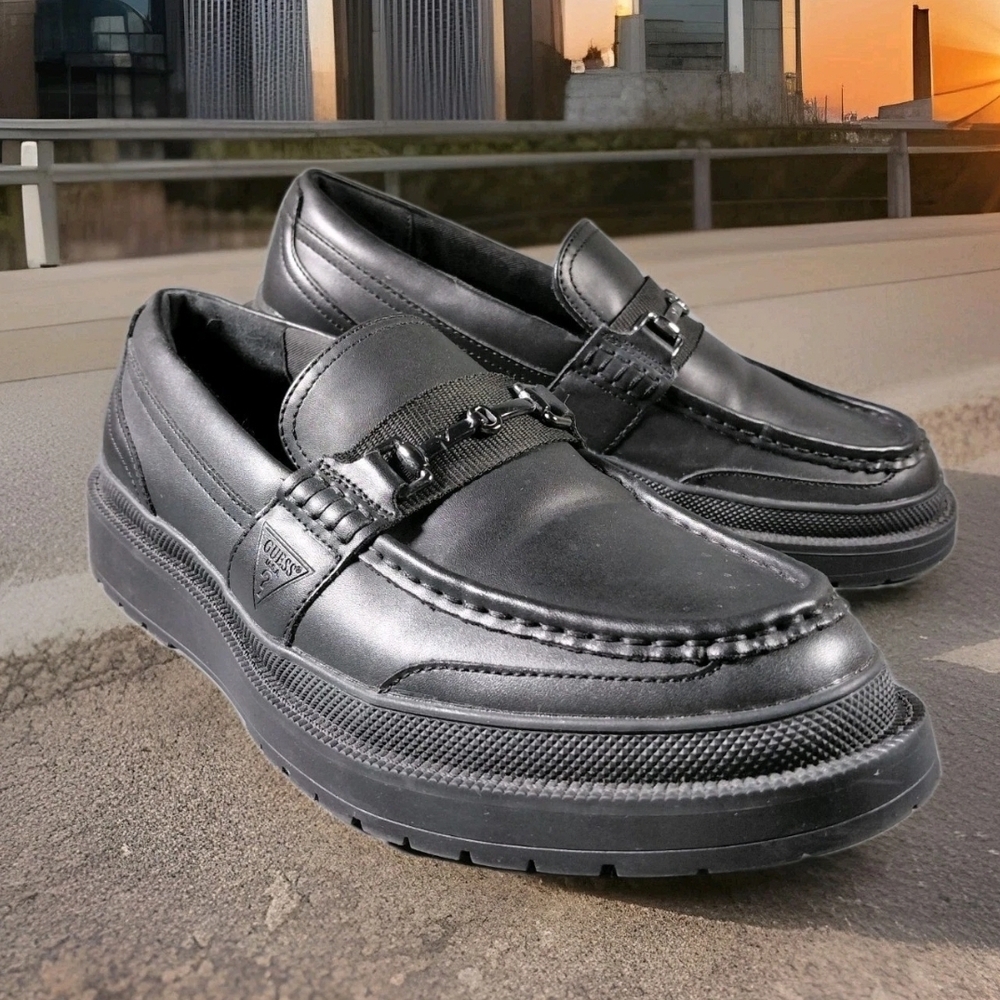GUESS Clio Men's Leather Loafers Shoes Black Size 9.5
